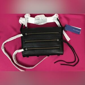 RebeccaMinkoff Black Moto Pebbled Leather Crossbody Bag w/removable tassels NWT